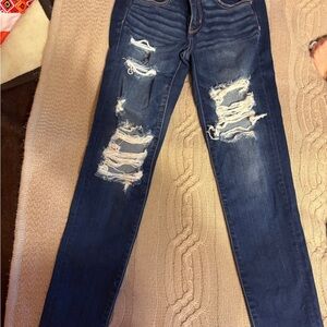 American Eagle Outfitters Dark Blue Distressed Skinny Jeans